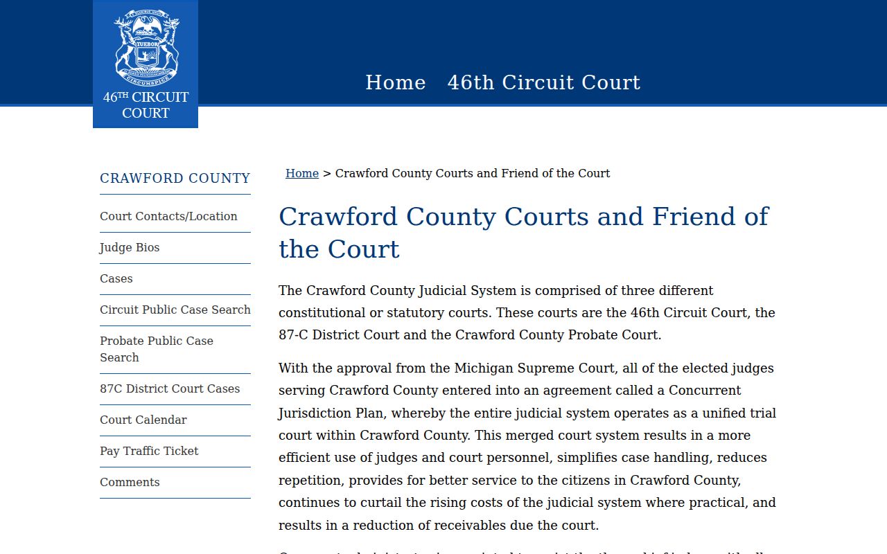 Crawford County court docket unified trial court structure