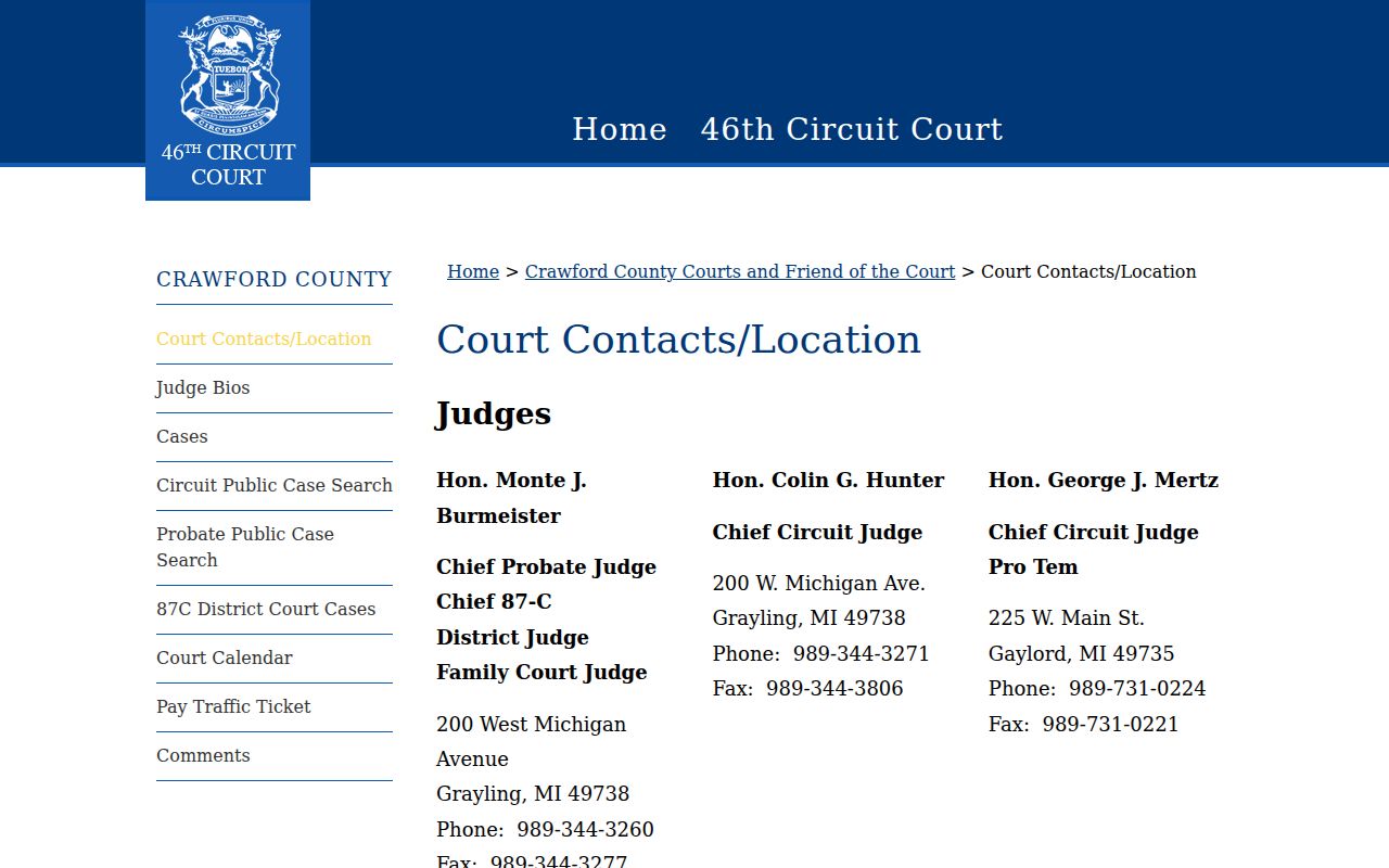 Crawford County court docket court contacts and location