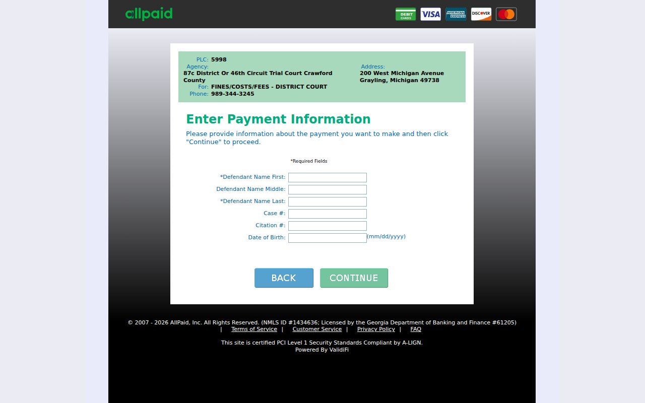 Crawford County traffic court record payment destination reference